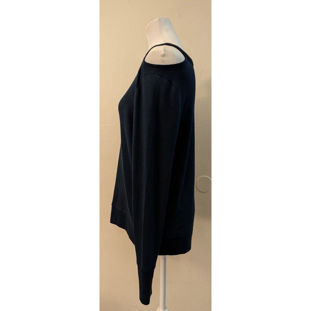 Athleta Women's Size S Blue Long Sleeve Cold Shoulder Terry-Knit Shirt 1826 - Picture 2 of 4